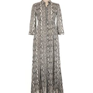 Zara Snake-Pattern Button-Front Maxi Dress - Black & Cream